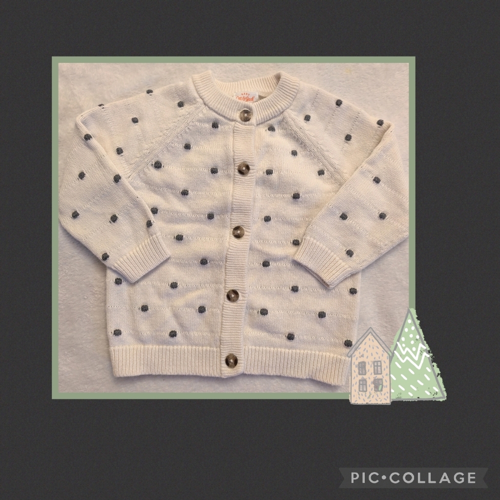Gender Neutral Off White And Gray Kids Polka Dot Cardigan, Size 18 Mos.